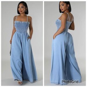 Wide Leg Denim Jumpsuit